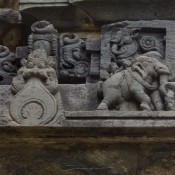 Close-up of the shikhara details at the Brahma Jinalaya